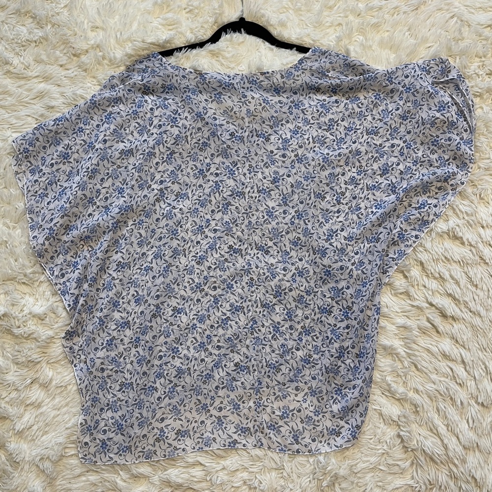 La Ligne Blue Floral Blouse Sheer Flowy Coastal Chic Cottagecore Romantic Sz 14 - Picture 9 of 10
